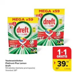 Carrefour Vaatwastabletten Platinum Plus Lemon Dreft aanbieding