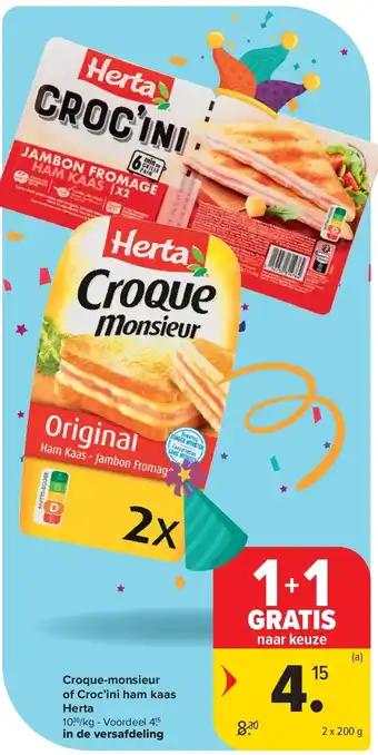 Carrefour Croque-monsieur of Croc’ini ham kaas Herta aanbieding