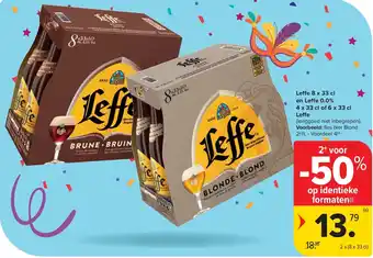 Carrefour Leffe 8 x 33 cl en Leffe 0.0% 4 x 33 cl of 6 x 33 cl Leffe aanbieding