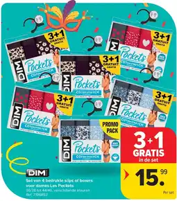 Carrefour Set van 4 bedrukte slips of boxers voor dames Les Pockets aanbieding