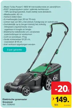 Carrefour Elektrische grasmaaier Greencut aanbieding