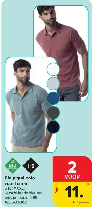 Carrefour Bio piqué polo voor heren aanbieding