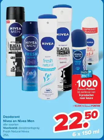 Carrefour Deodorant Nivea en Nivea Men aanbieding