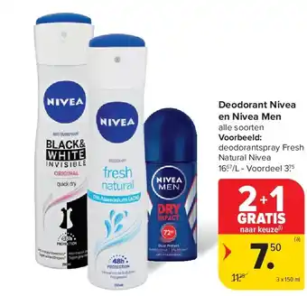 Carrefour Deodorant Nivea en Nivea Men aanbieding