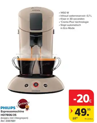 Carrefour Espressomachine HD7806/35 aanbieding