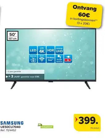 Carrefour Samsung UE50CU7040 UHD 4K LED TV aanbieding