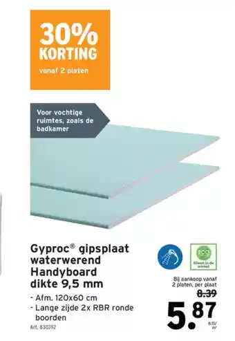 GAMMA Gyproc gipsplaat waterwerend Handyboard dikte aanbieding