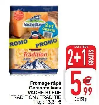 Cora Fromage râpé geraspte kaas vache bleue 150g aanbieding