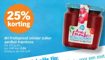 Albert Heijn AH Fruitspread minder suiker aardbei-framboos aanbieding