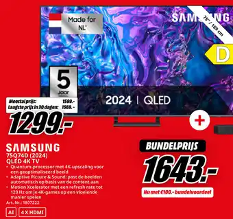 MediaMarkt Samsung QLED 4K TV 75Q74D (2024) aanbieding