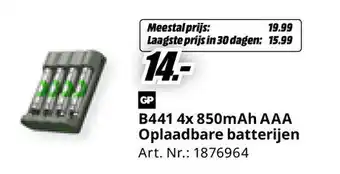 MediaMarkt GP B441 4x 850mAh AAA Oplaadbare batterijen aanbieding