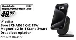 MediaMarkt Belkin Boost CHARGE Qi2 15W Magnetic 2-in-1 Stand Zwart Draadloze oplader aanbieding