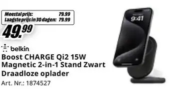 MediaMarkt Belkin Boost CHARGE Qi2 15W Magnetic 2-in-1 Stand Zwart Draadloze oplader aanbieding