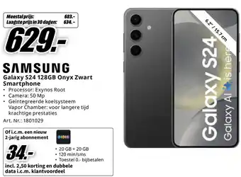 MediaMarkt Samsung Galaxy S24 128GB Onyx Zwart Smartphone aanbieding