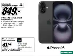 MediaMarkt iPhone 16 128GB Zwart Smartphone aanbieding