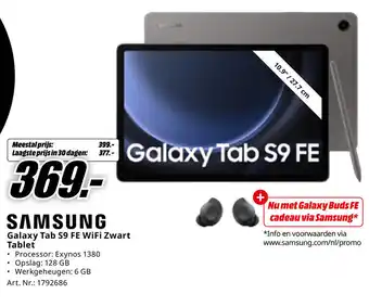 MediaMarkt Samsung Galaxy Tab S9 FE WiFi Zwart*Info en voorwaarden via www.samsung.com/nl/promo aanbieding