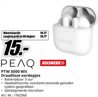 MediaMarkt PEAQ PTW 3000 Wit Draadloze oordopjes aanbieding