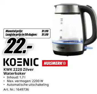 MediaMarkt Koenic KWK 2220 Zilver Waterkoker aanbieding