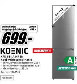 MediaMarkt KOENIC KFK 611 A NF IN Koel-vriescombinatie aanbieding