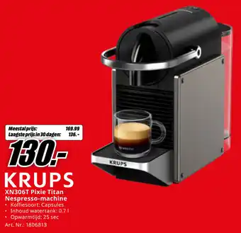 MediaMarkt Krups XN306T Pixie Titan Nespresso-machine aanbieding