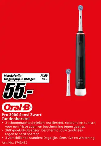 MediaMarkt Oral-B Pro 3000 Sensi Zwart Tandenborstel aanbieding