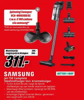 MediaMarkt Samsung Jet 75E Complete Steelstofzuiger incl. kruimelzuiger aanbieding