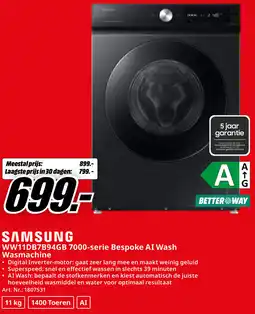 MediaMarkt Samsung WW11DB7B94GB 7000-serie Bespoke AI Wash Wasmachine aanbieding