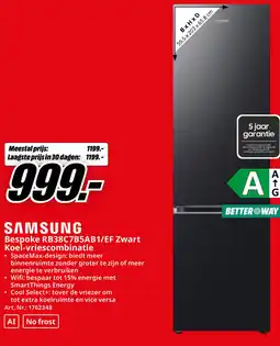 MediaMarkt Samsung Bespoke RB38C7B5AB1/EF Zwart Koel-vriescombinatie aanbieding