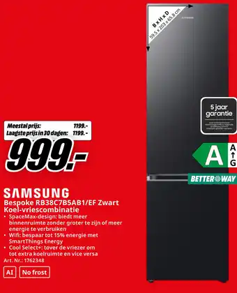 MediaMarkt Samsung Bespoke RB38C7B5AB1/EF Zwart Koel-vriescombinatie aanbieding