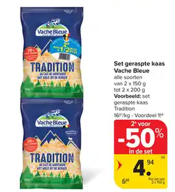 Carrefour Vache bleue set geraspte kaas aanbieding