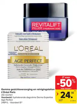 Carrefour L'Oréal Paris gamma gezichtsverzorging en reinigingslotion aanbieding