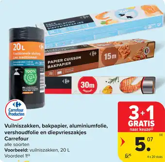 Carrefour Vuilniszakken, bakpapier, aluminiumfolie, vershoudfolie en diepvrieszakjes Carrefour aanbieding