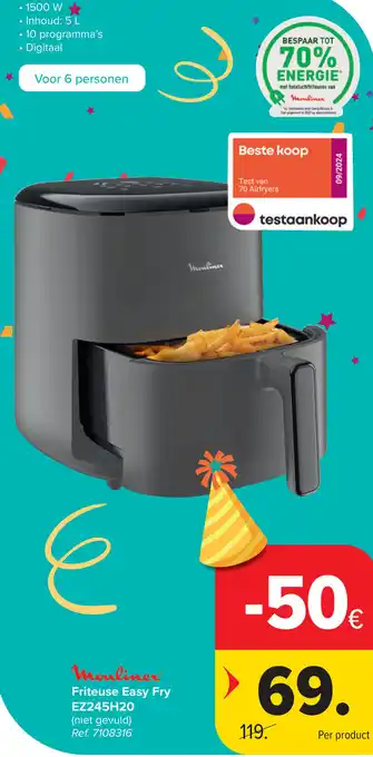 Carrefour Moulinex Friteuse Easy Fry EZ245H20 aanbieding