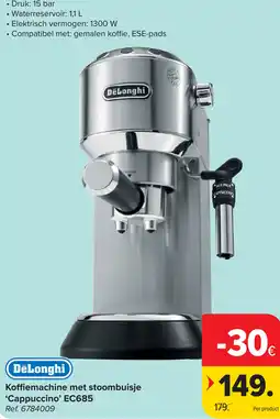 Carrefour DeLonghi Koffiemachine met stoombuisje 'Cappuccino' EC685 aanbieding