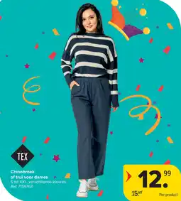 Carrefour Chinobroek of trui voor dames aanbieding