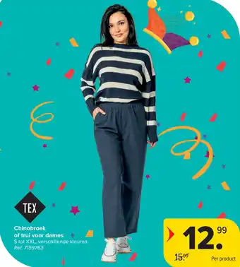 Carrefour Chinobroek of trui voor dames aanbieding