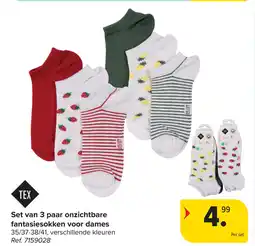 Carrefour Set van 3 paar onzichtbare fantasiesokken voor dames aanbieding