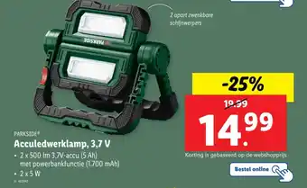 Lidl Parkside acculedwerklamp 3,7 V aanbieding