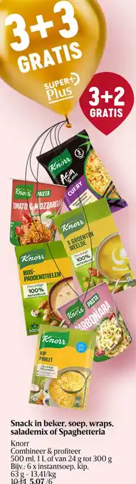 Delhaize Knorr Snack in beker, soep, wraps, salademix of Spaghetteria aanbieding