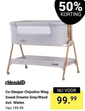 Van Asten BabySuperstore Co-Sleeper Chipolino Wieg Sweet Dreams Grey/Wood aanbieding