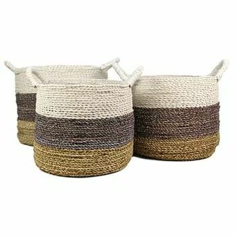 Leen Bakker HSM Collection mandenset Lara (3 stuks) - naturelkleurig/paars/wit - Leen Bakker aanbieding