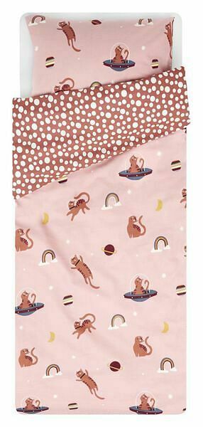 HEMA HEMA Peuterdekbedovertrek 120x150 Zacht Katoen Katten (roze) aanbieding