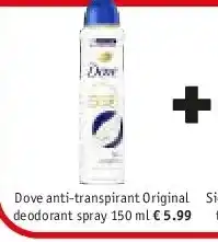 Kruidvat Dove anti-transpirant Original deodorant spray 150 ml aanbieding