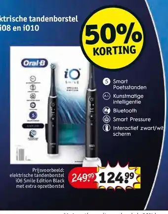 Kruidvat elektrische tandenborstel iO6 Smile Edition Black met extra opzetborstel aanbieding