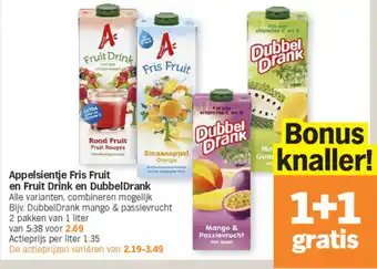 Albert Heijn Appelsientje Fris Fruit en Fruit Drink en DubbelDrank aanbieding