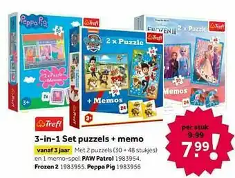 Intertoys 3-in-1 set puzzels + memo paw patrol aanbieding