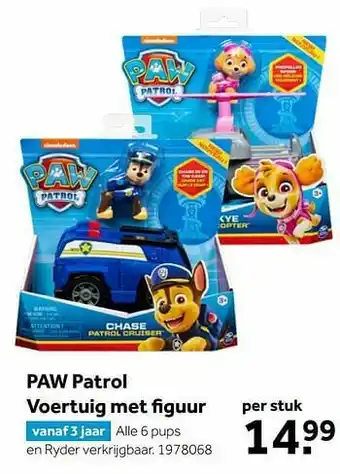 Intertoys Paw patrol voertuig met figuur aanbieding