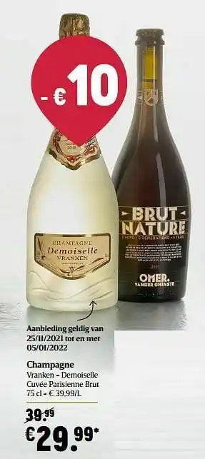 Delhaize Champagne vranken - demoiselle cuvée parisienne brut aanbieding