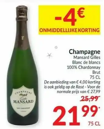 Intermarché Champagne mansard gilles blanc de blancs 100% chardonnay brut aanbieding