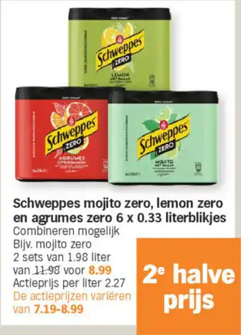 Albert Heijn Schweppes Mojito Zero, Lemon Zero en Agrumes Zero aanbieding